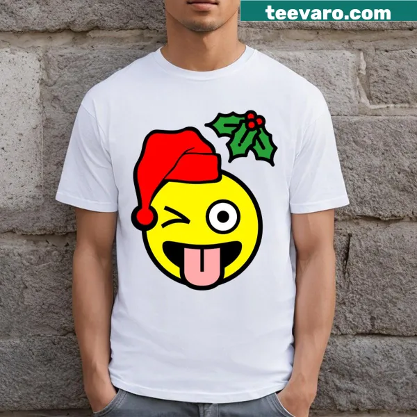 Mistletoe emoji graphic on a festive T-shirt