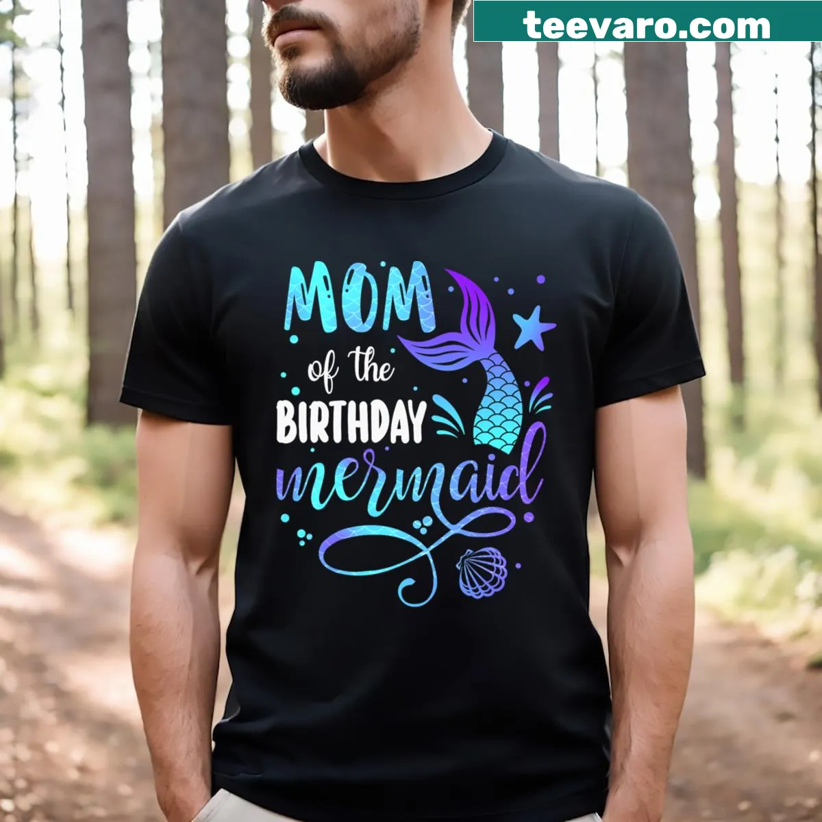 Mom birthday mermaid family graphic on a matching T-shirt — on a men's t-shirt