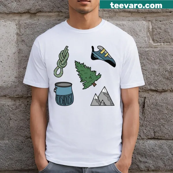 T-shirt featuring bold ocean-themed climbing graphics