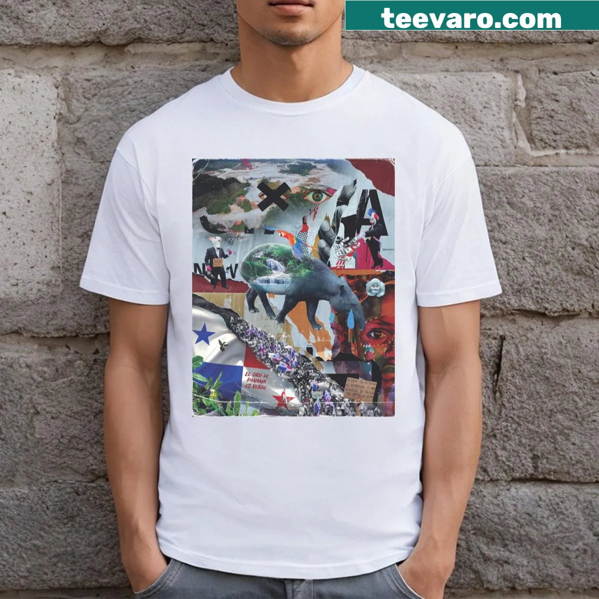 T-shirt featuring the phrase 'Panama's Gold Is Green' in bold typography — on a men's t-shirt
