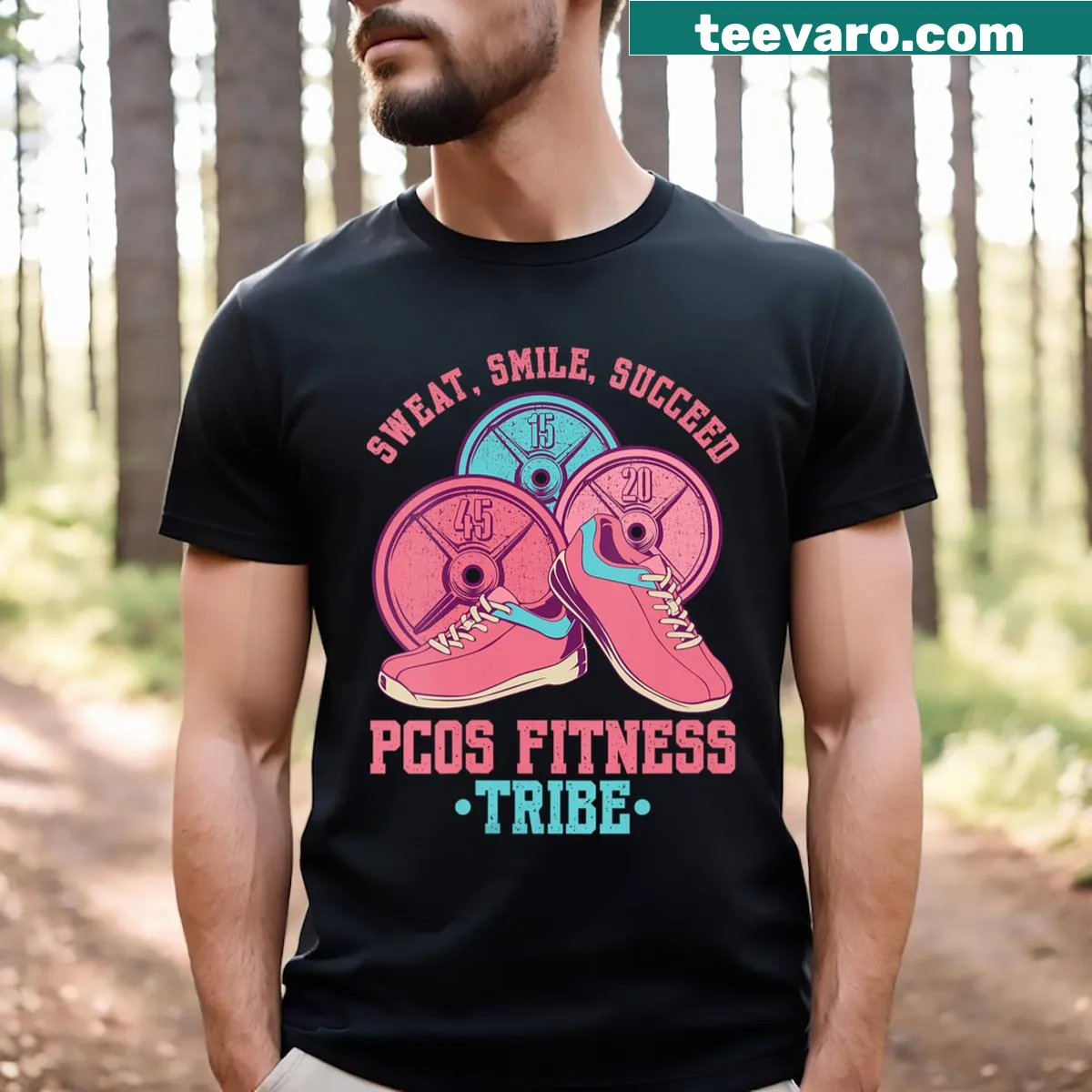 V-neck T-shirt for PCOS awareness promoting yoga and fitness — on a men's t-shirt