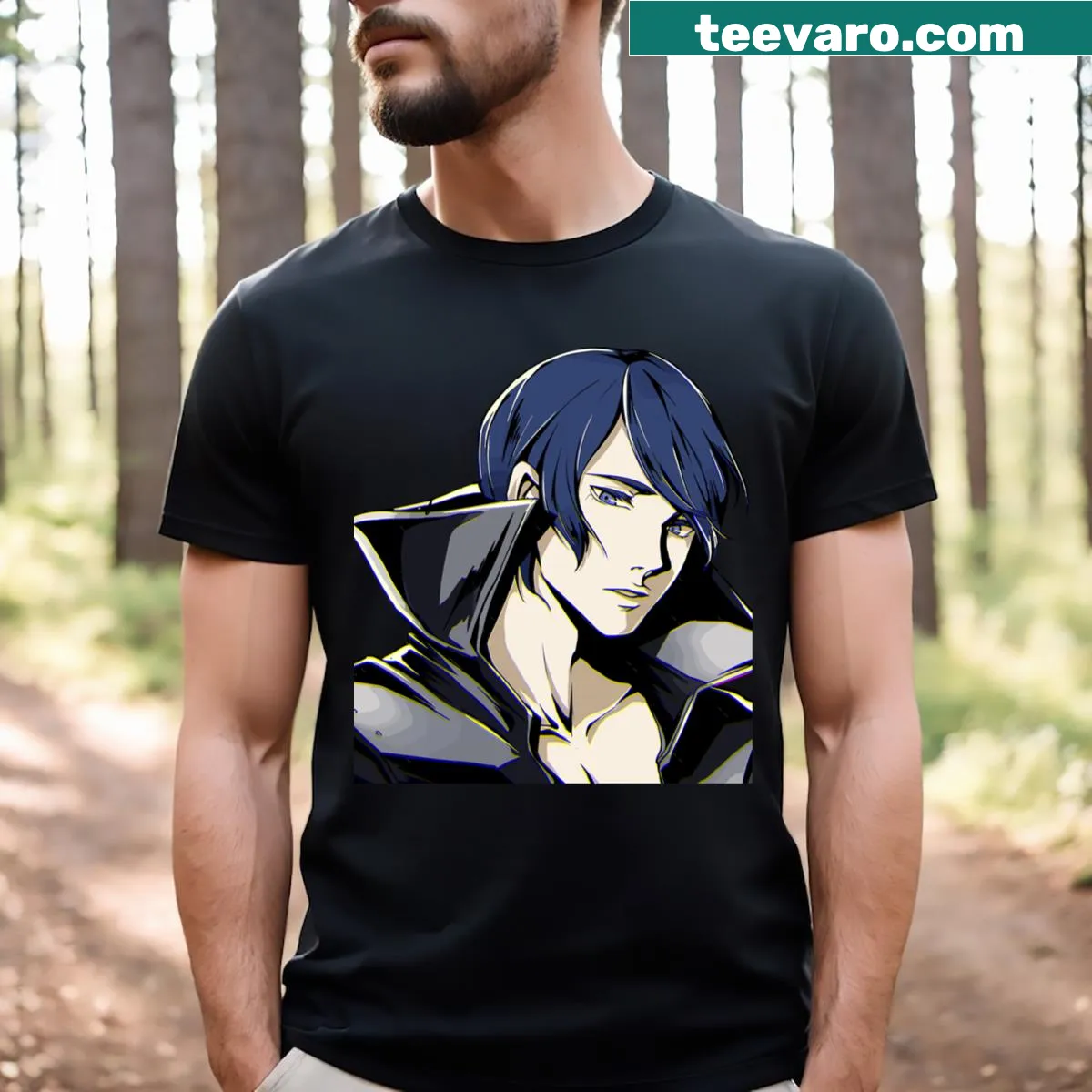 T-shirt featuring an illustration of Persona 5 character Yusuke Kitagawa — on a men's t-shirt