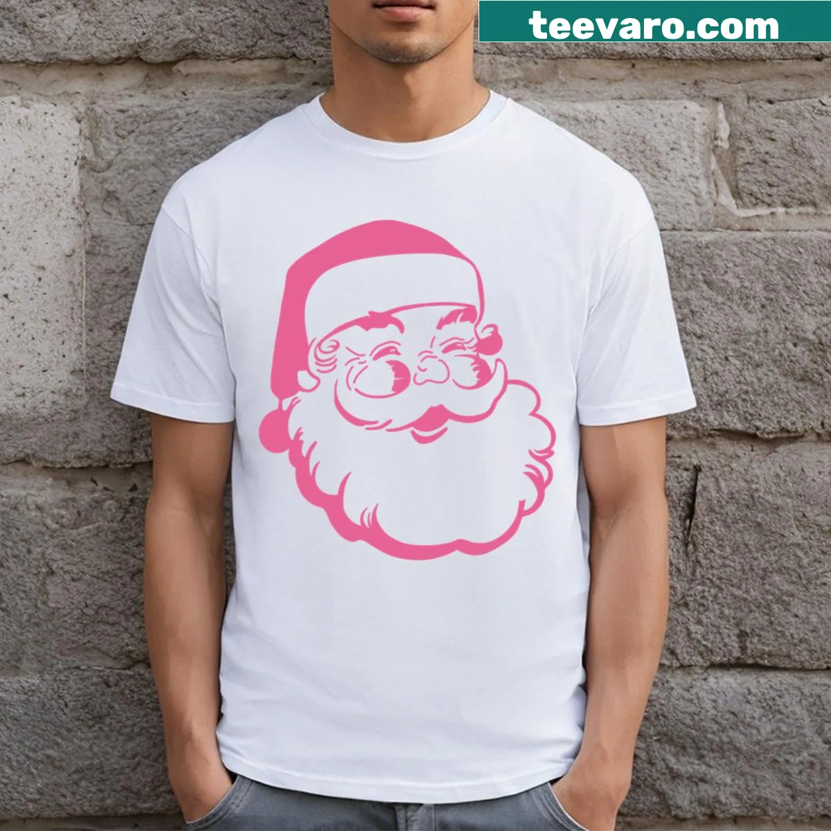 Charming Pink Santa illustration on a festive T-shirt. — on a men's t-shirt