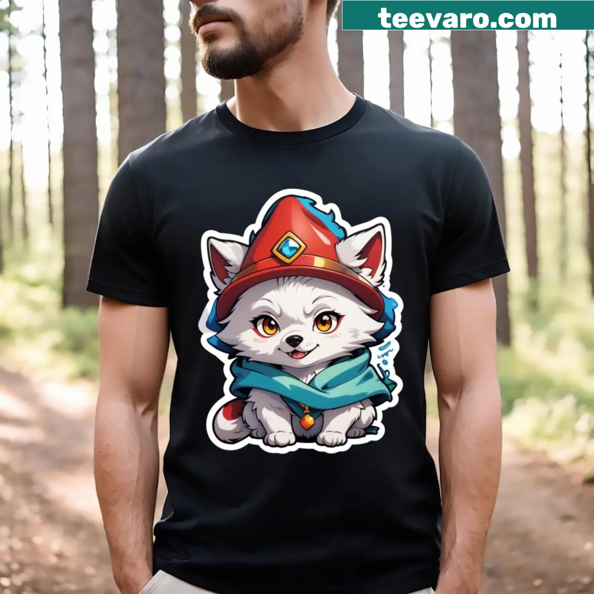 Cute puppy in firefighter gear on a trendy t-shirt — on a men's t-shirt