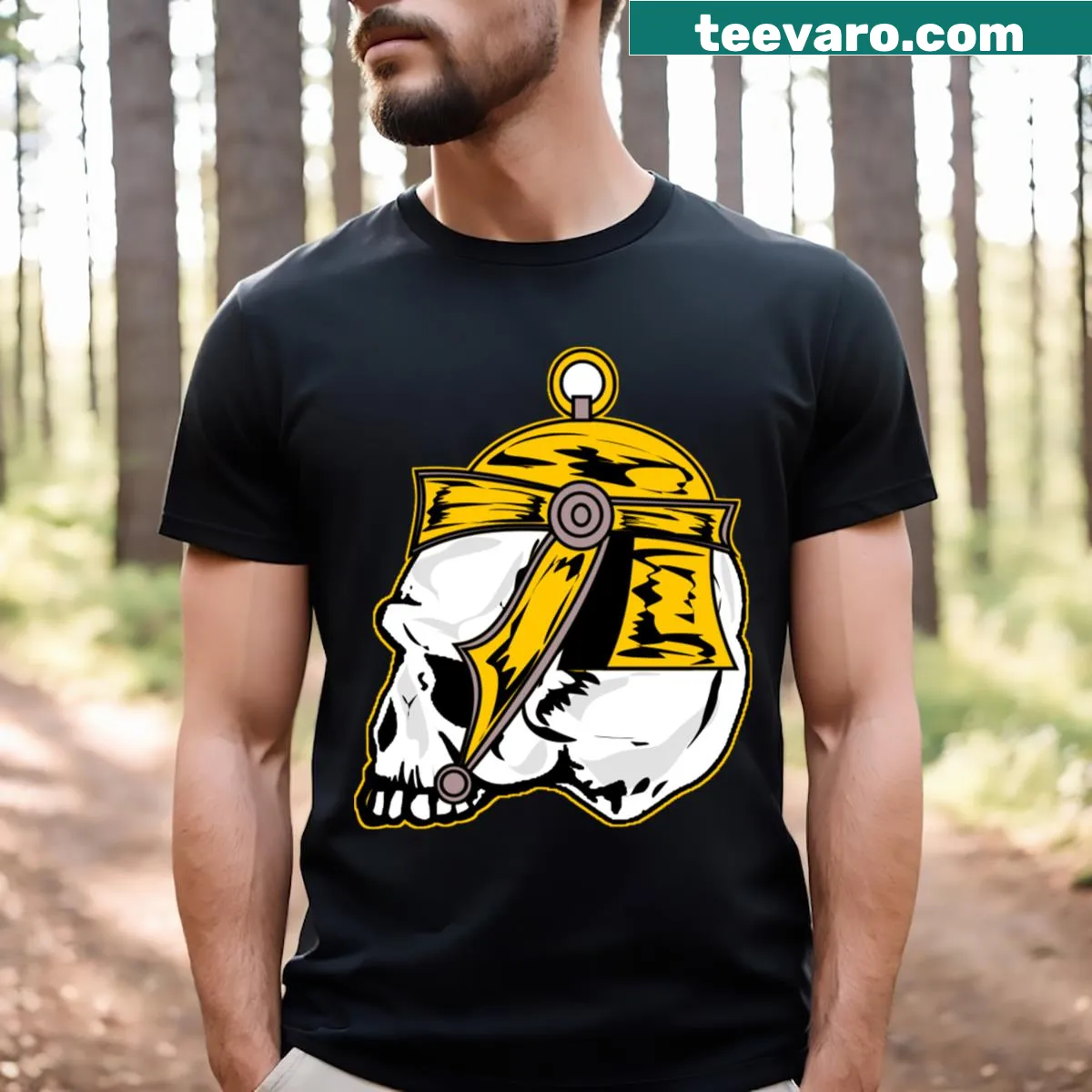 T-shirt featuring typography design of Skull Glad8ators — on a men's t-shirt