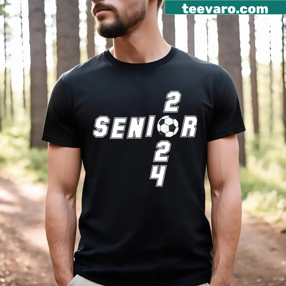 Soccer Player Senior Class of 2024 T-shirt with bold typography — on a men's t-shirt