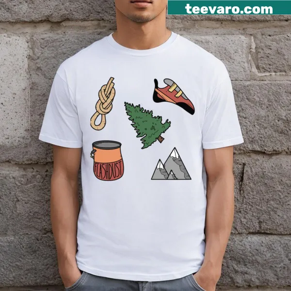 Outdoor-themed t-shirt with sunset and climbing graphic