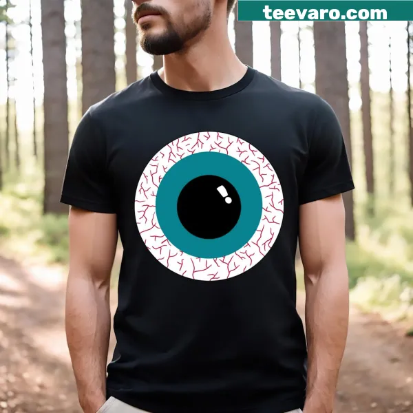 Minimalist design featuring abstract teal eyeballs on a t-shirt.