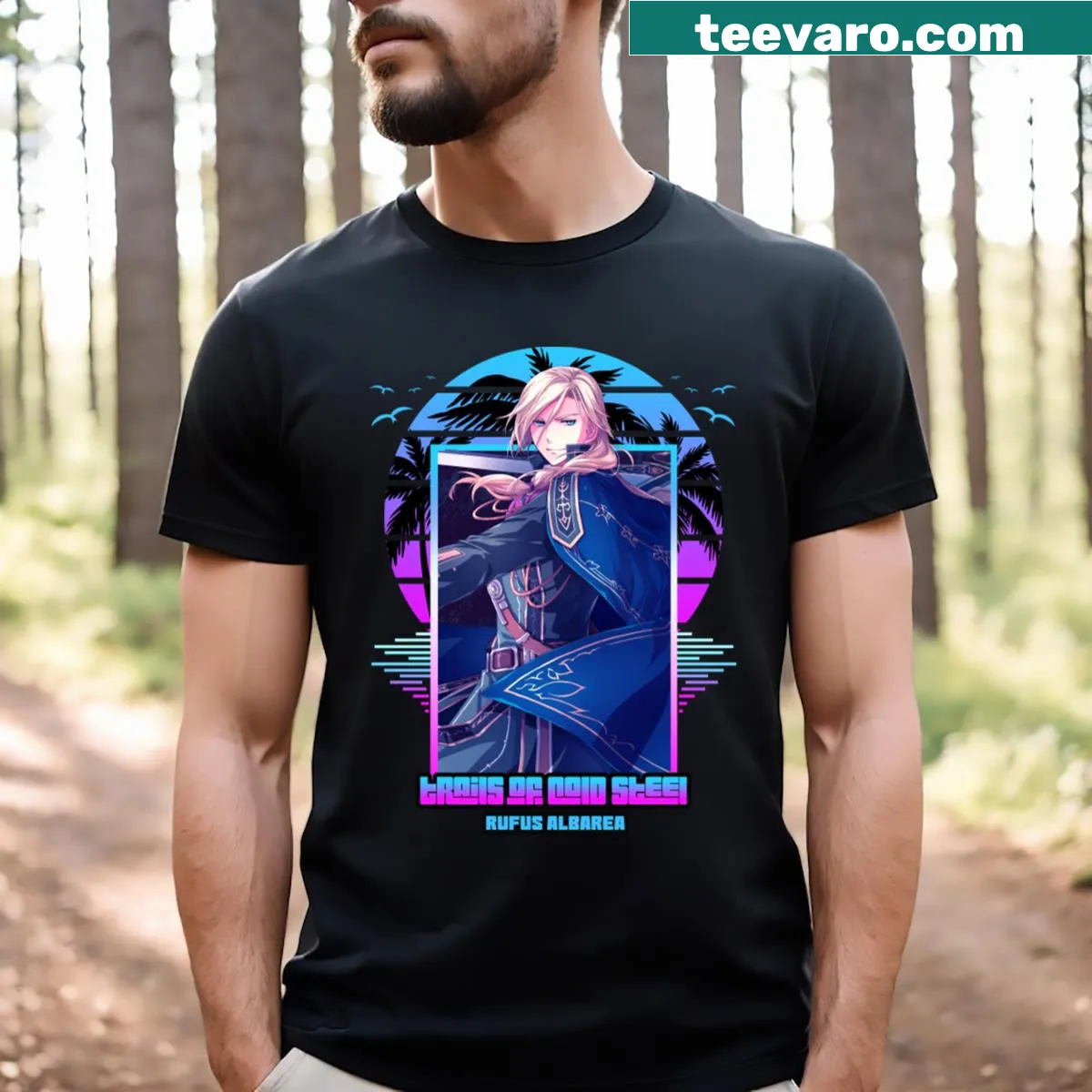 Graphic T-shirt featuring characters from Trails of Cold Steel — on a men's t-shirt