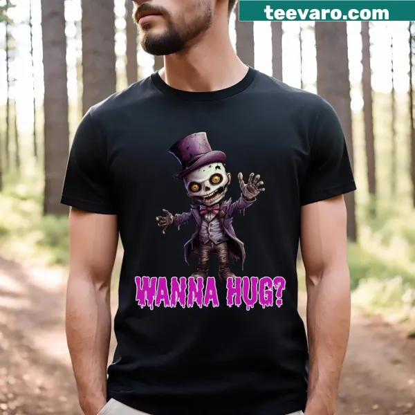Cute zombie character on Wanna Hug Zombie Apocalypse T-shirt