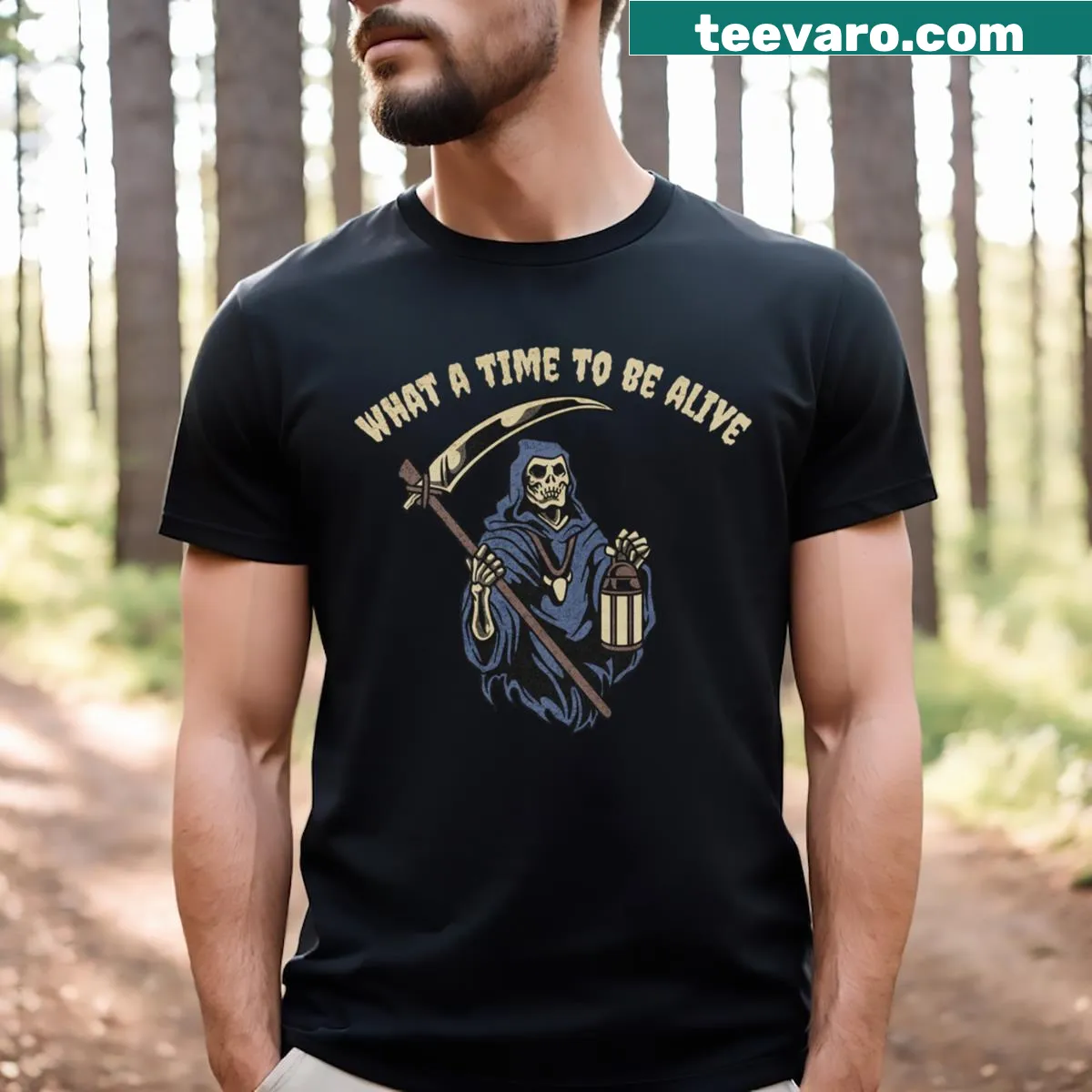 Playful 'What A Time To Be Alive' t-shirt for casual outings. — on a men's t-shirt