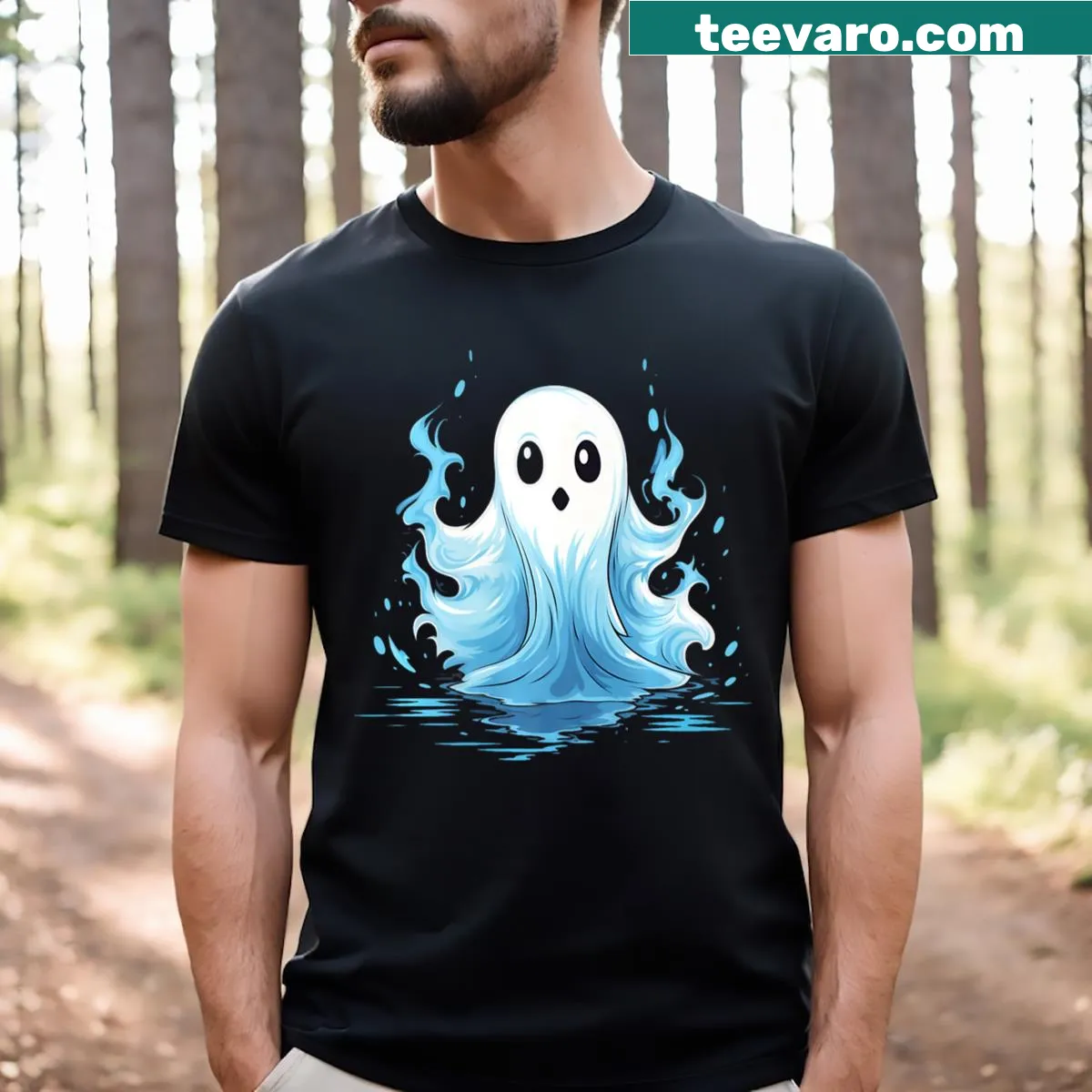 Whimsical ghost illustration t-shirt with a fun quote — on a men's t-shirt