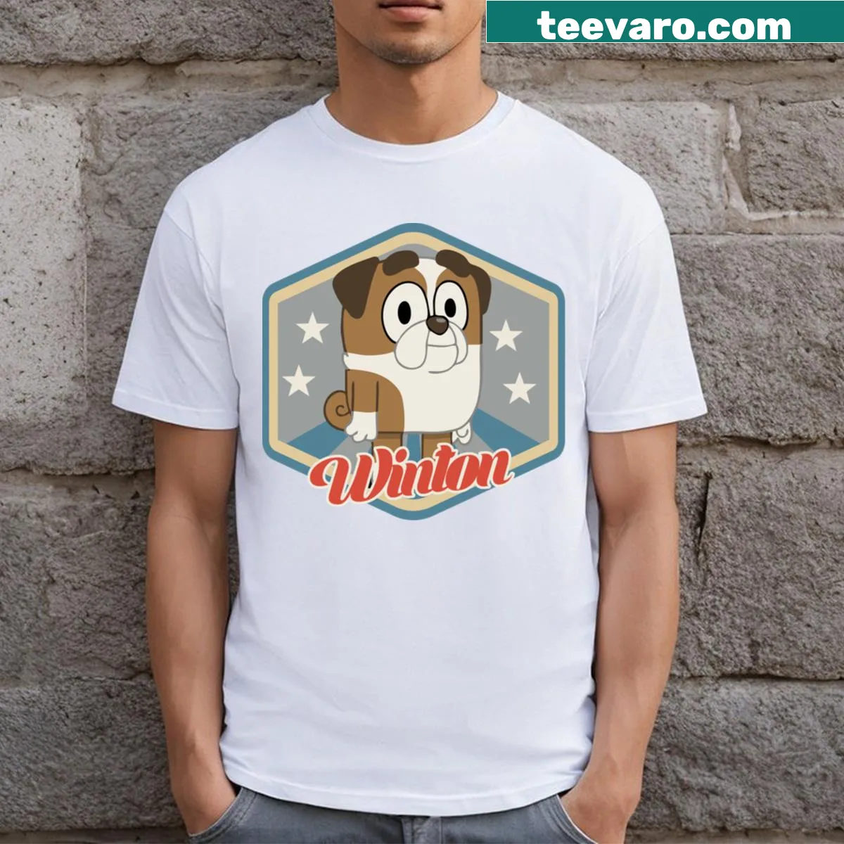 T-shirt featuring Winton from Bluey cartoon — on a men's t-shirt