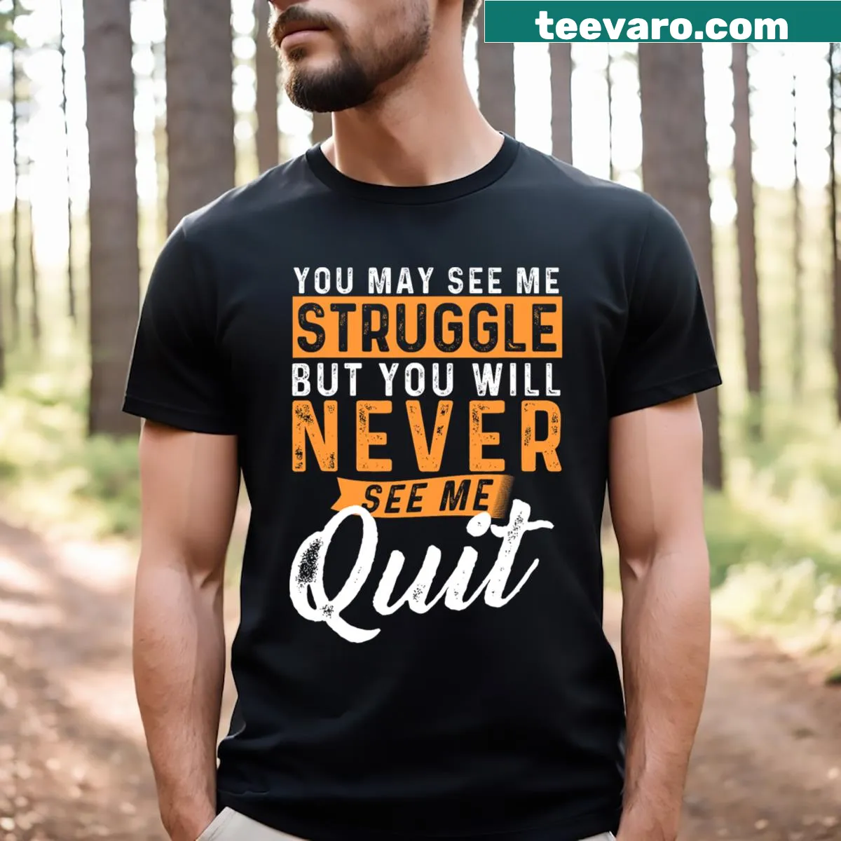 Inspirational T-shirt with a motivational quote about not quitting — on a men's t-shirt