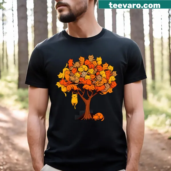 Silhouette of a cat tree graphic on a minimalist t-shirt