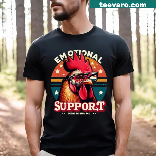 Cute T-shirt with an illustration of a chicken providing emotional support