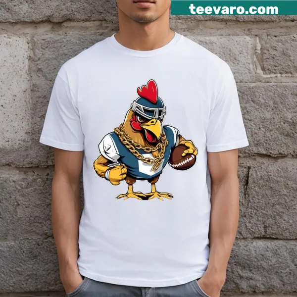 Funny graphic t-shirt featuring Chicken Thuggets quarterback character