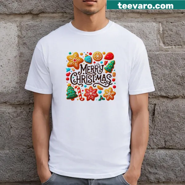 Illustration of a cheerful Christmas sign on a t-shirt