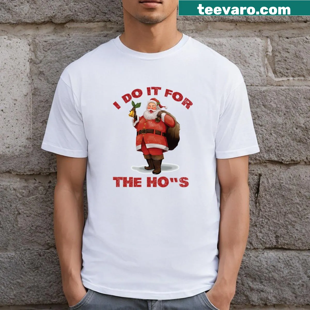 Funny Santa Claus graphic tee for dog lovers with humorous text — on a men's t-shirt