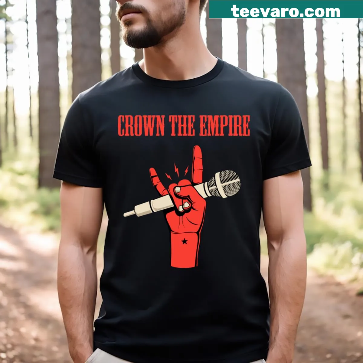 Crown The Empire band logo graphic on music T-shirt — on a men's t-shirt