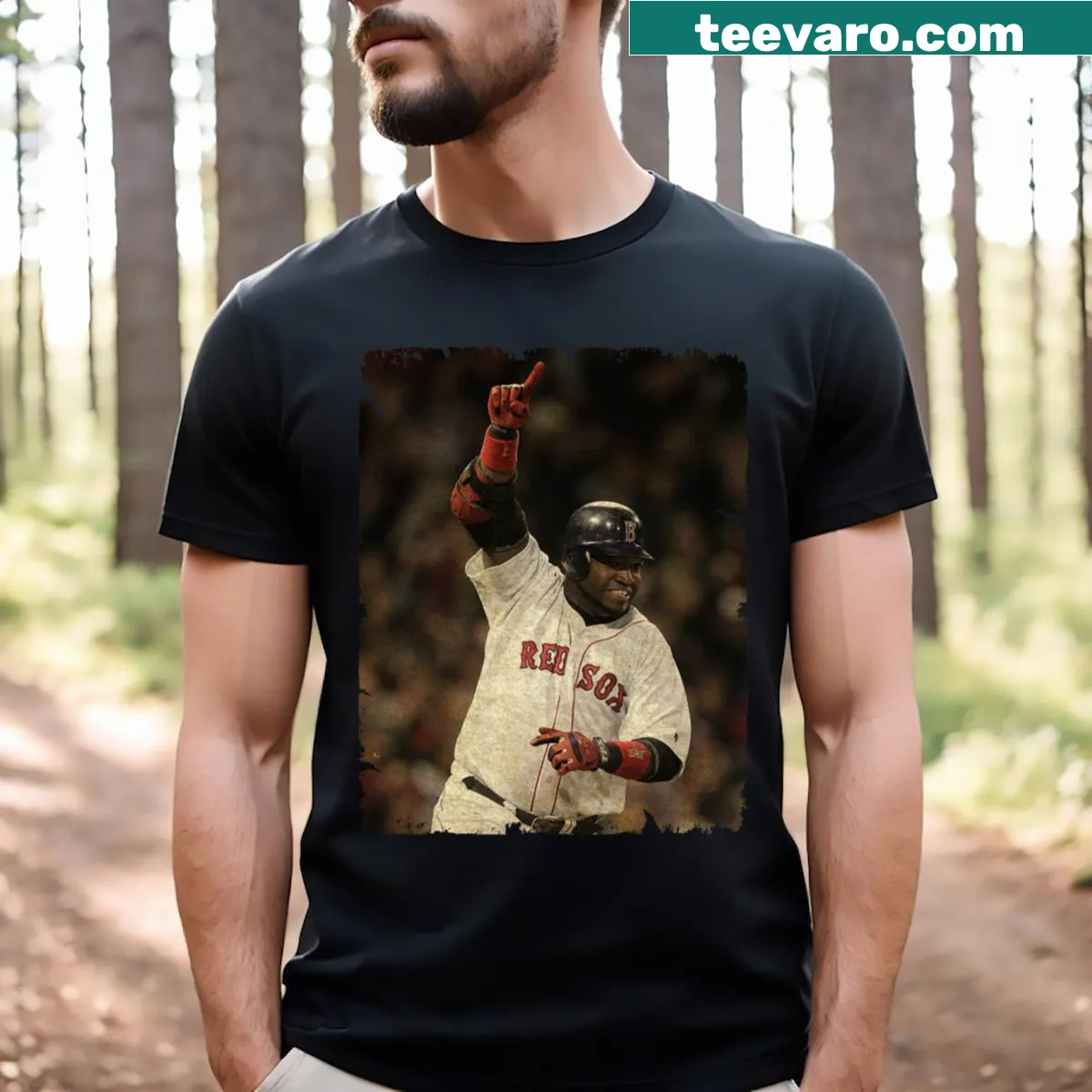 Graphic T-shirt featuring David Ortiz, Boston Red Sox legend. — on a men's t-shirt