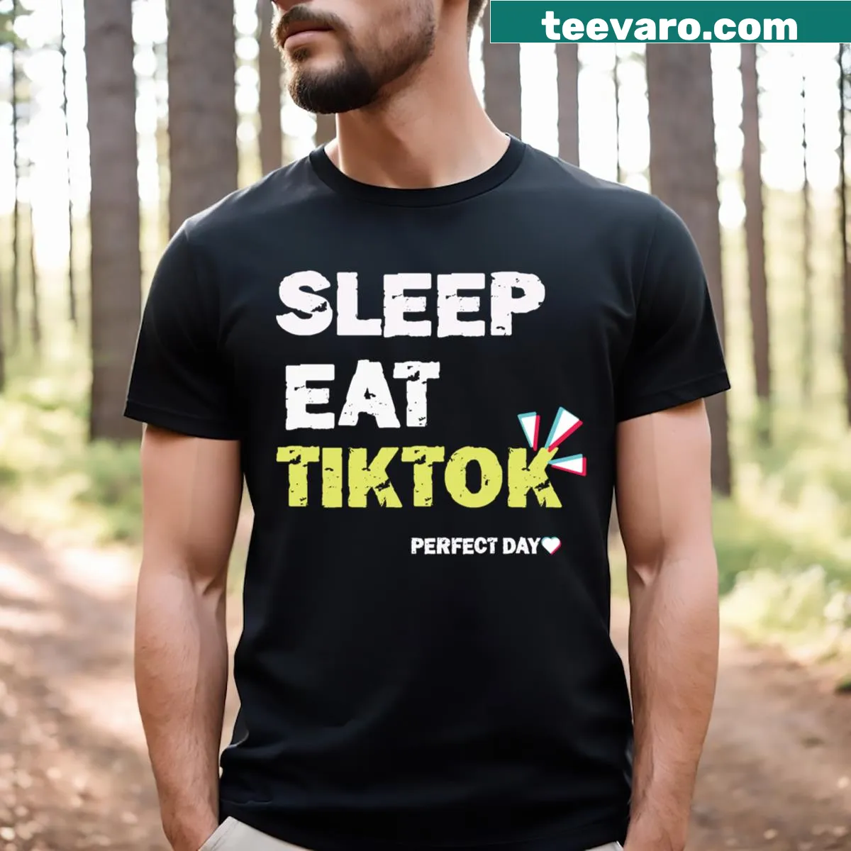 Funny Tiktok-themed T-shirt with the phrase 'Eat Sleep TikTok' — on a men's t-shirt