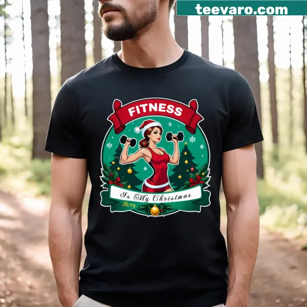 Holiday-themed T-shirt blending fitness and Christmas elements