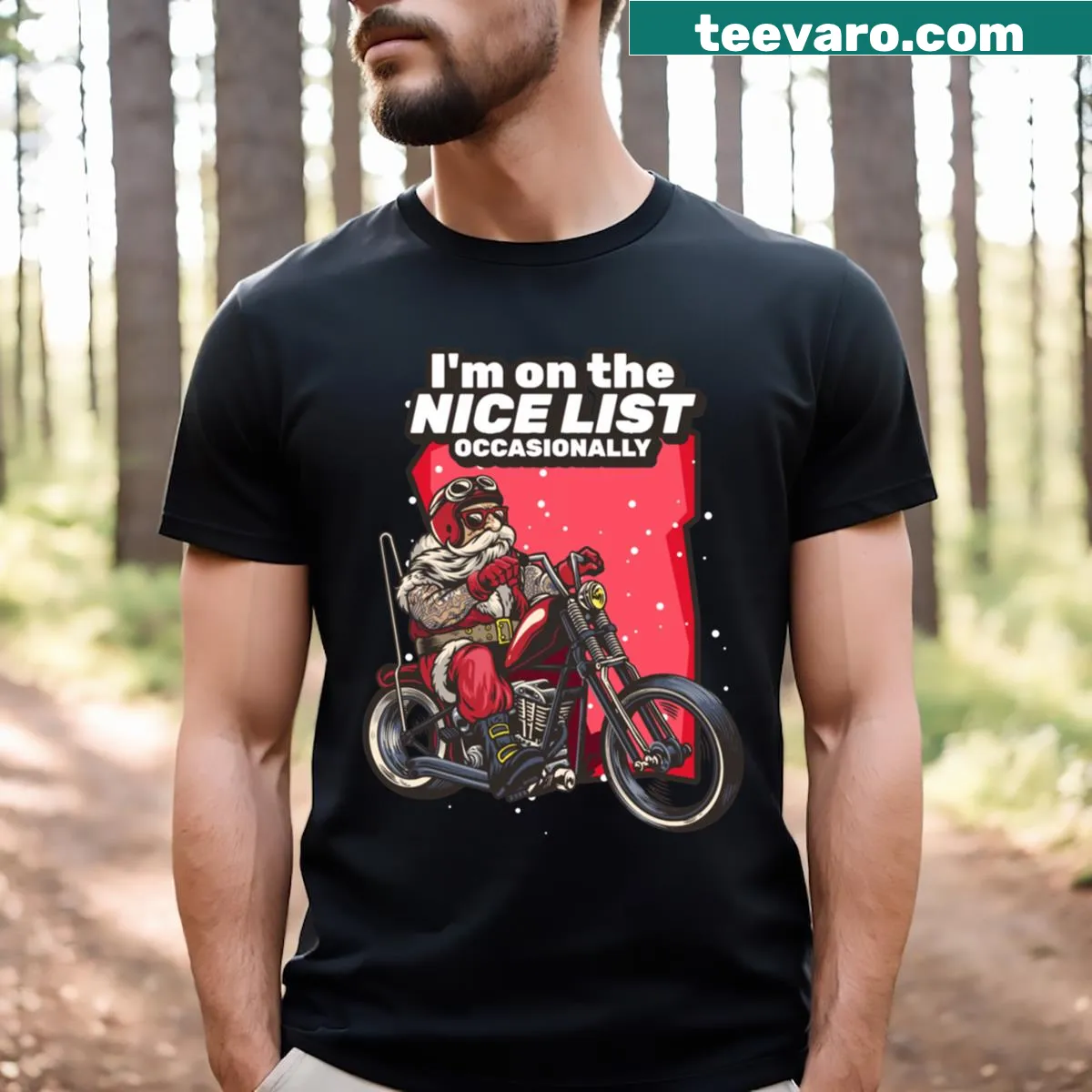 Funny Christmas T-shirt with playful typography about the nice list — on a men's t-shirt