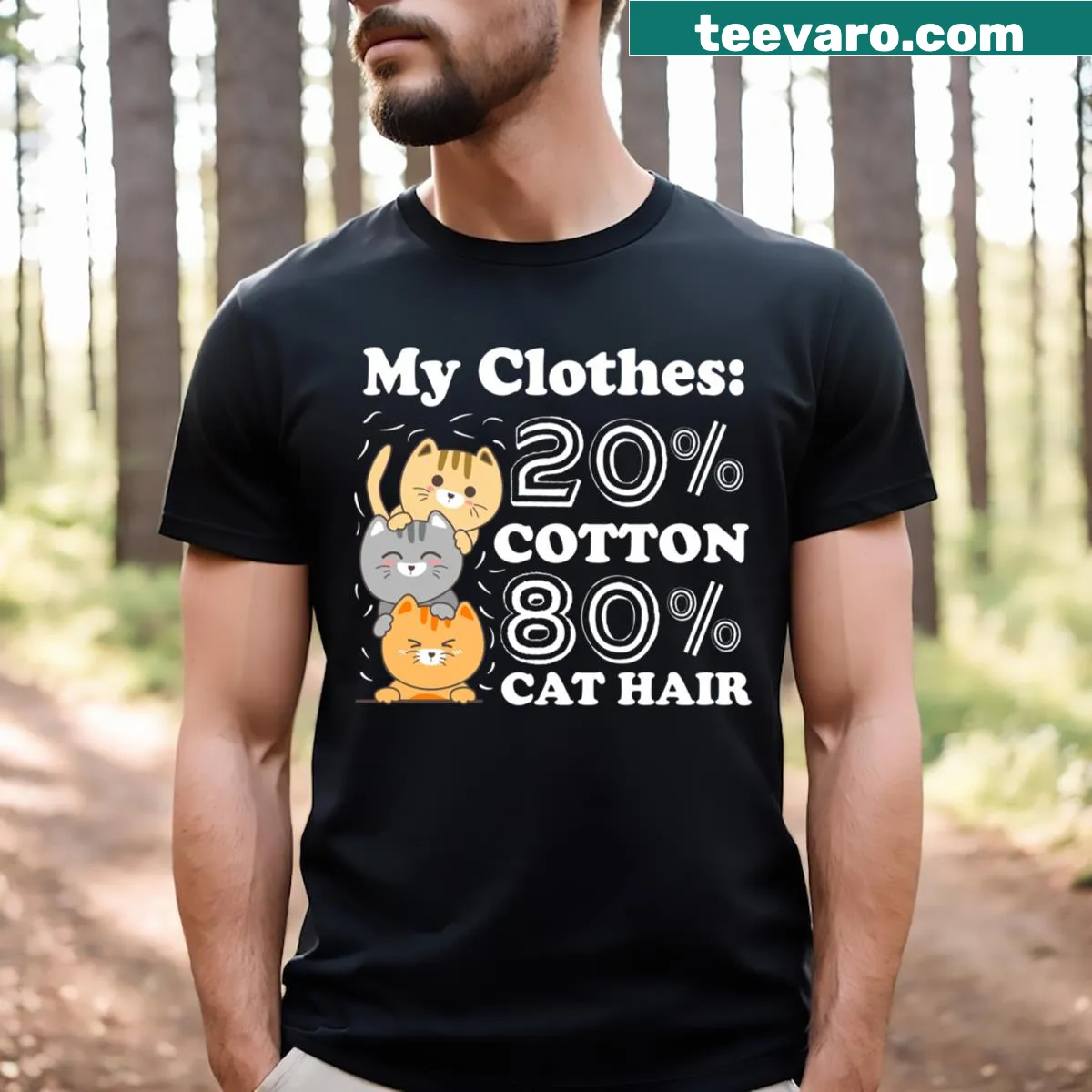 Funny T-shirt with cat hair humor for cat lovers — on a men's t-shirt