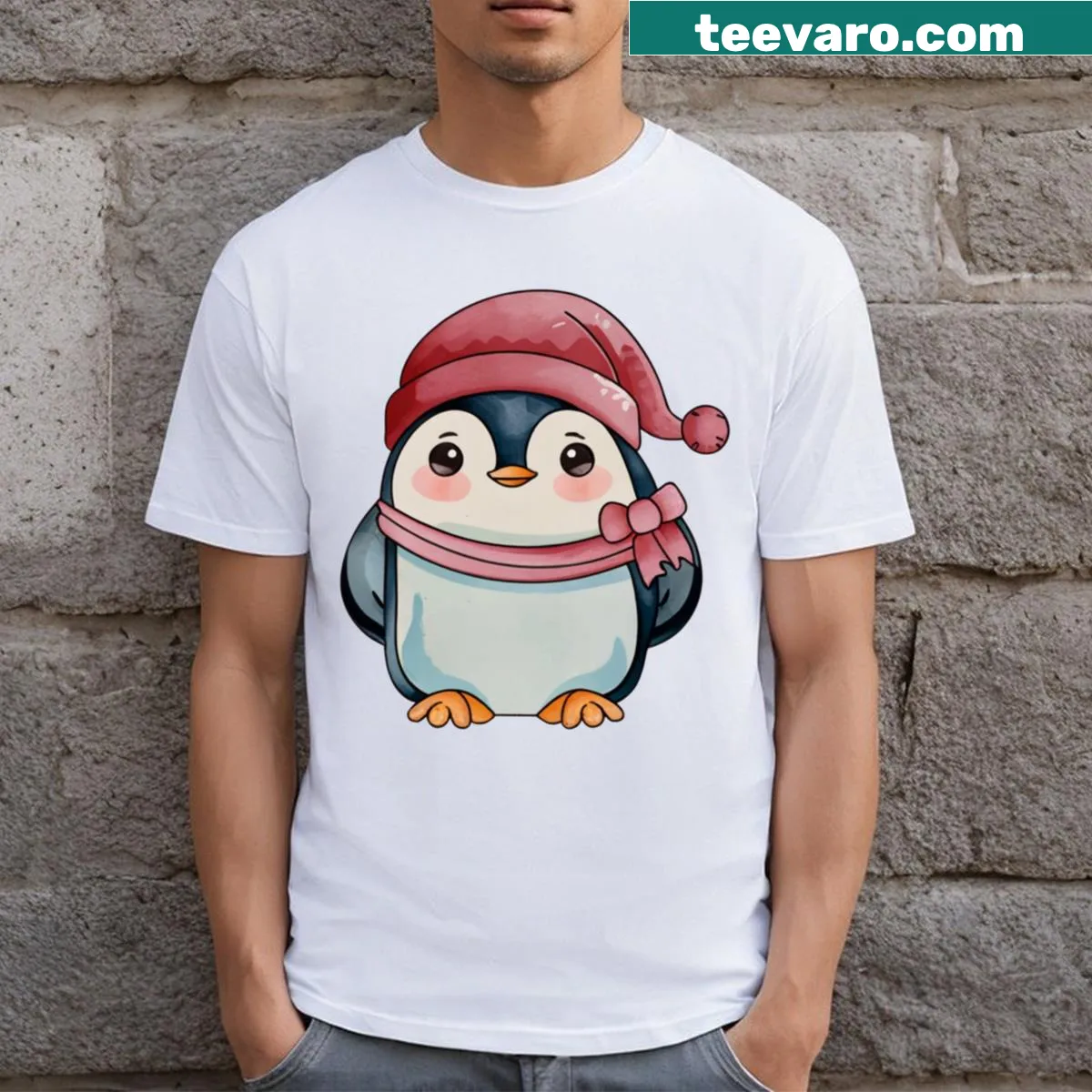 T-shirt featuring a watercolor design of a funny penguin — on a men's t-shirt