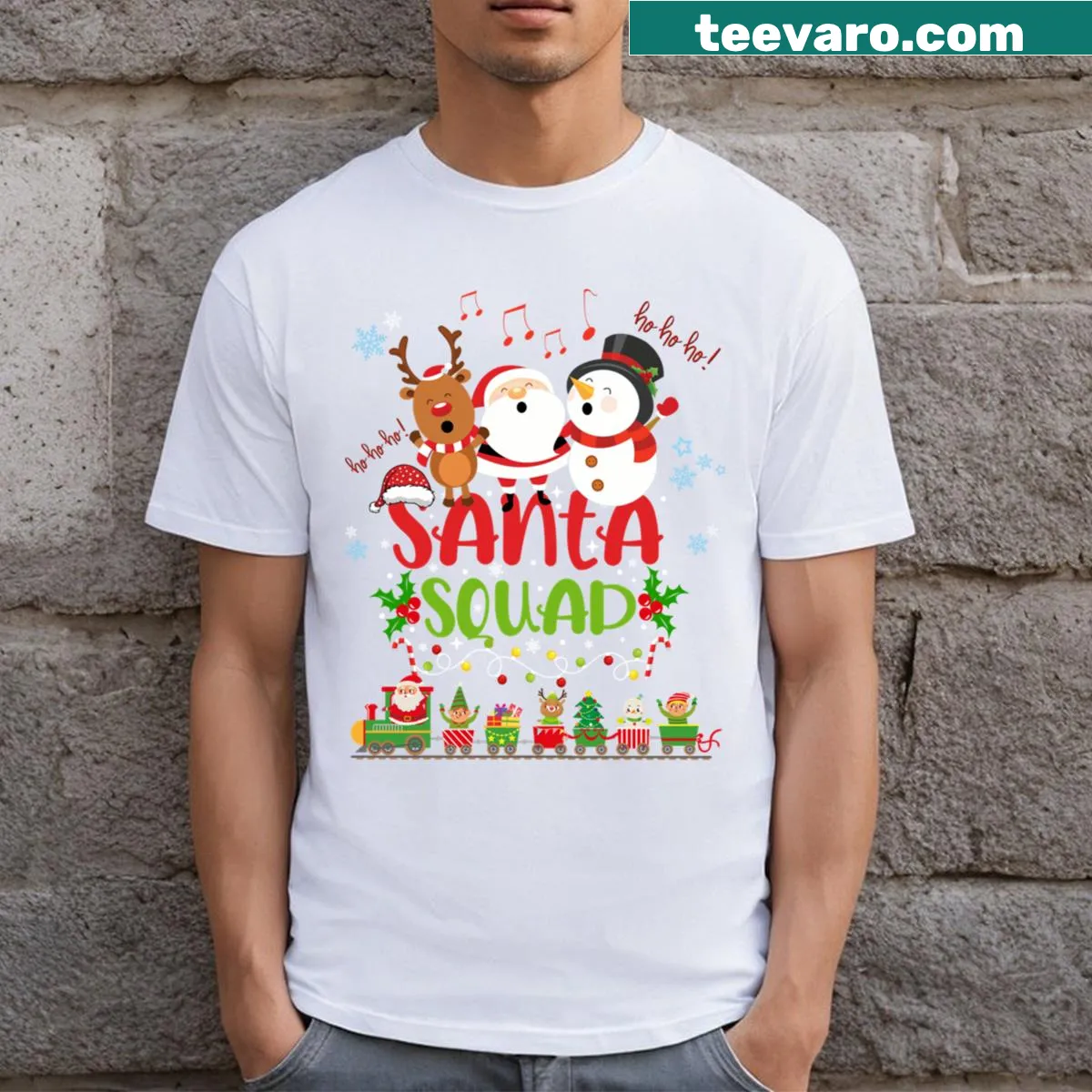 Santa Squad graphic T-shirt for kindergarten teachers with kids and Santa — on a men's t-shirt