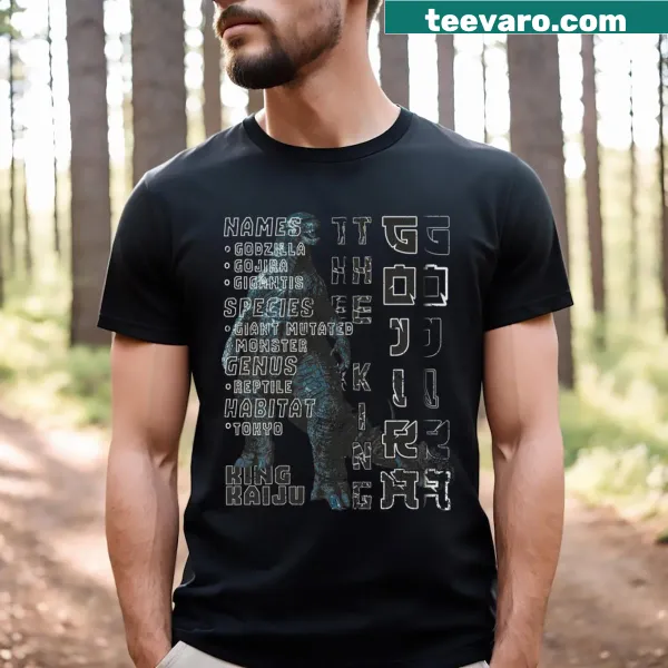 Illustration of Godzilla on a graphic t-shirt