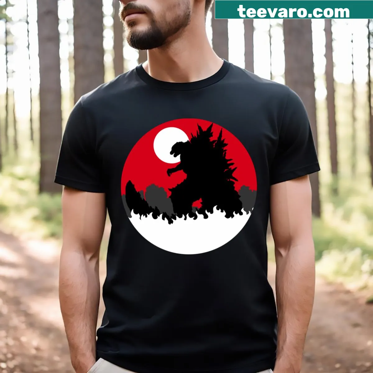 Silhouette of Godzilla on a minimalist t-shirt — on a men's t-shirt