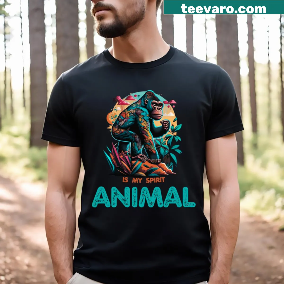 Illustrative Gorilla Is My Spirit Animal t-shirt design — on a men's t-shirt