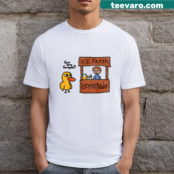Text saying 'Got Any Grapes' on playful T-shirt