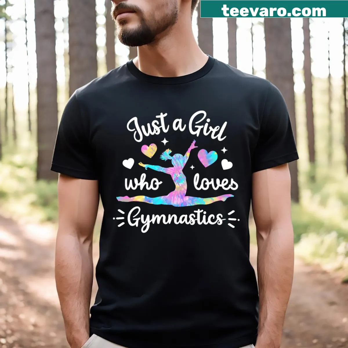 Illustration of a gymnast on a tee designed for girls — on a men's t-shirt