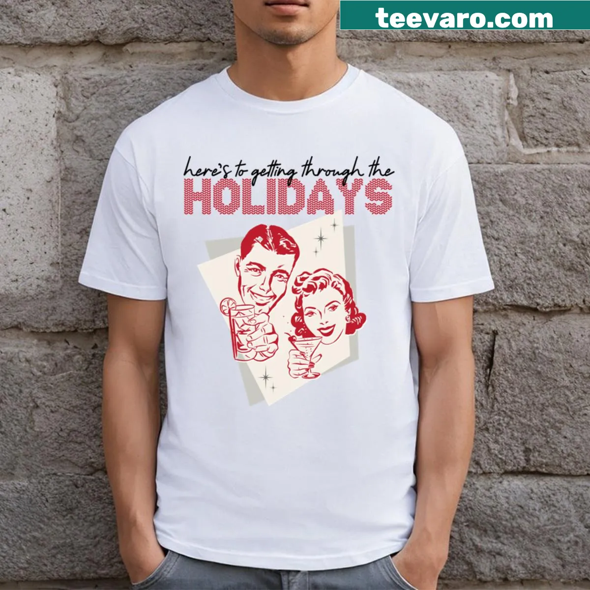 Cheerful holiday t-shirt with ‘Happy Holidays Cheers!’ text — on a men's t-shirt