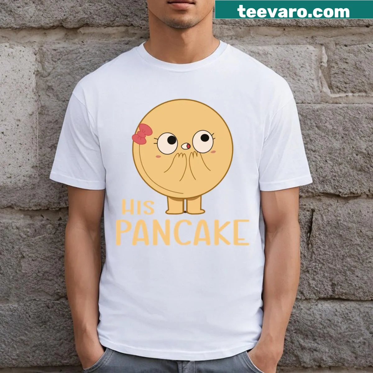 Funny couple T-shirt with text 'His Pancake' — on a men's t-shirt
