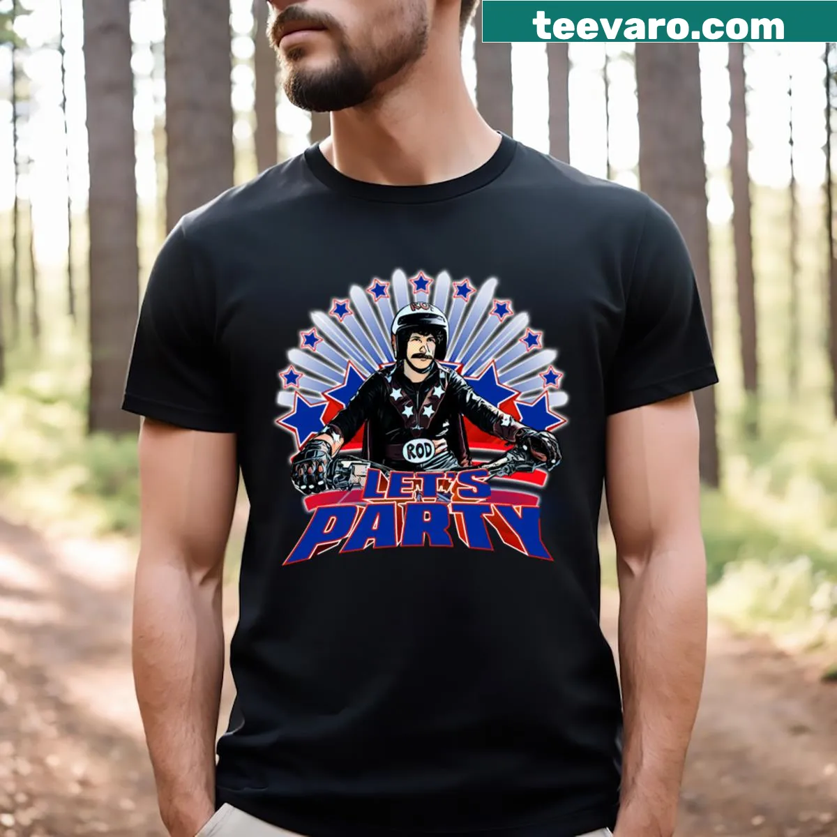T-shirt featuring fun party theme and 'Rev Up The Celebration' text — on a men's t-shirt