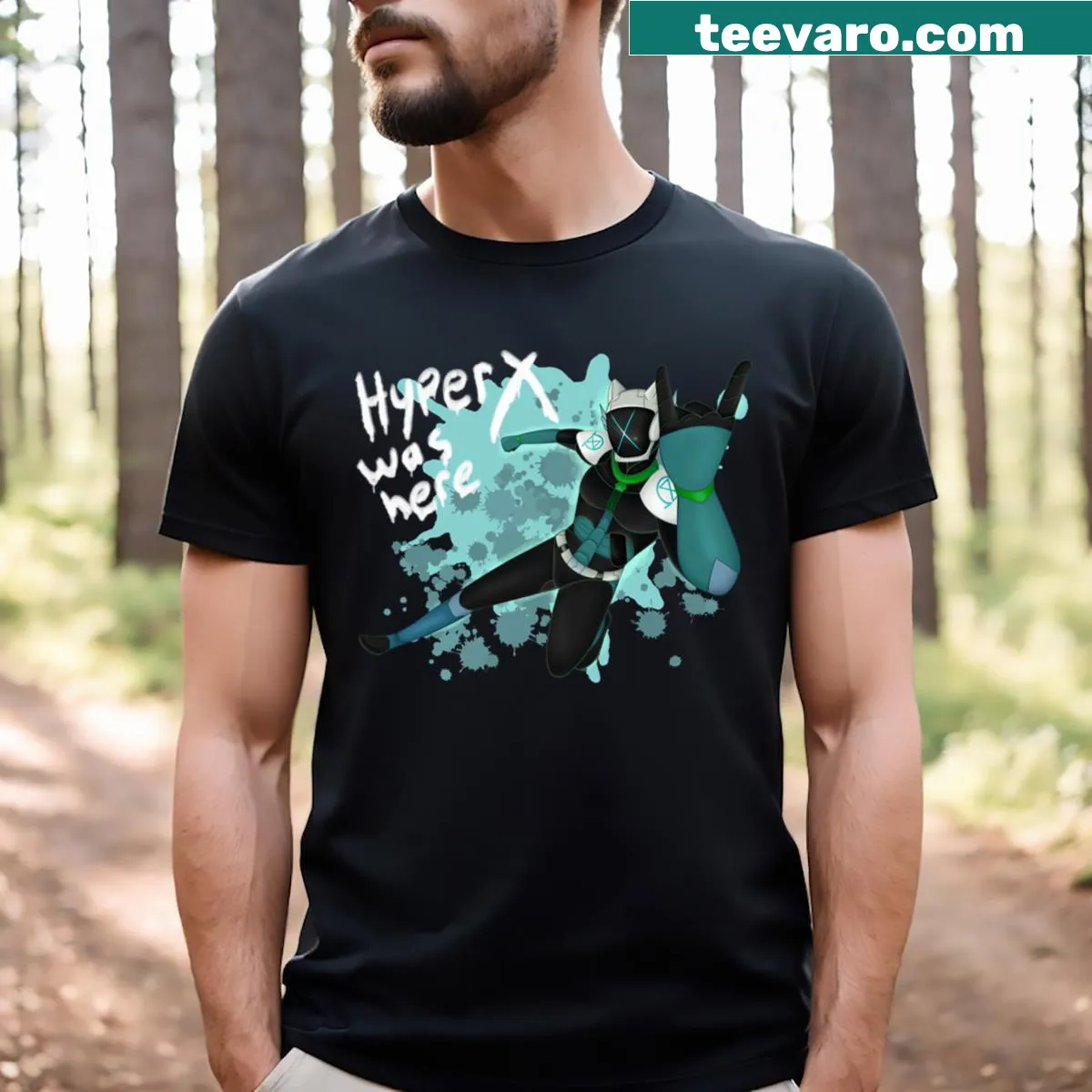 Text design saying 'Hyper X Was Here' on a T-shirt — on a men's t-shirt
