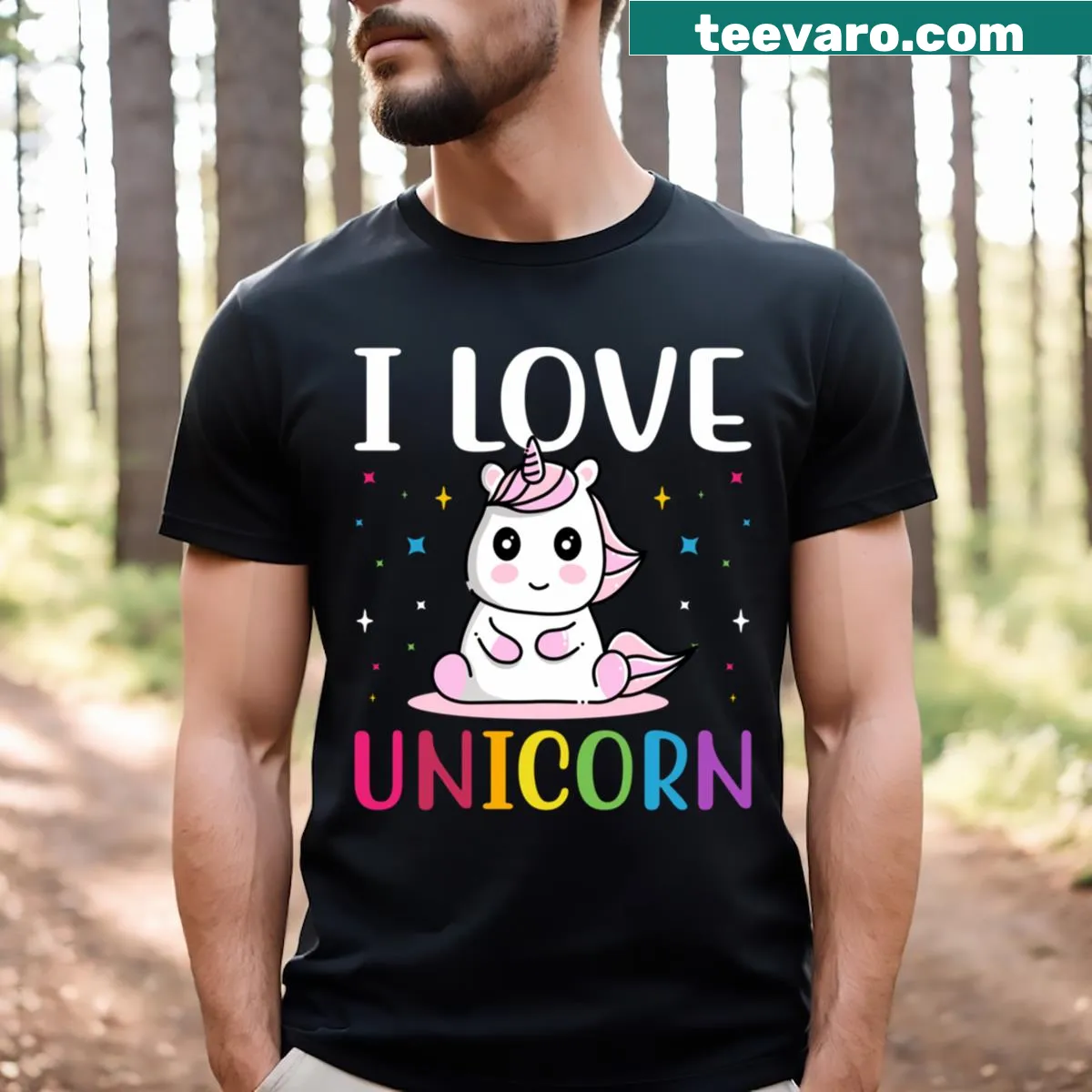 Fun graphic tee featuring the message 'I Love Unicorns' — on a men's t-shirt