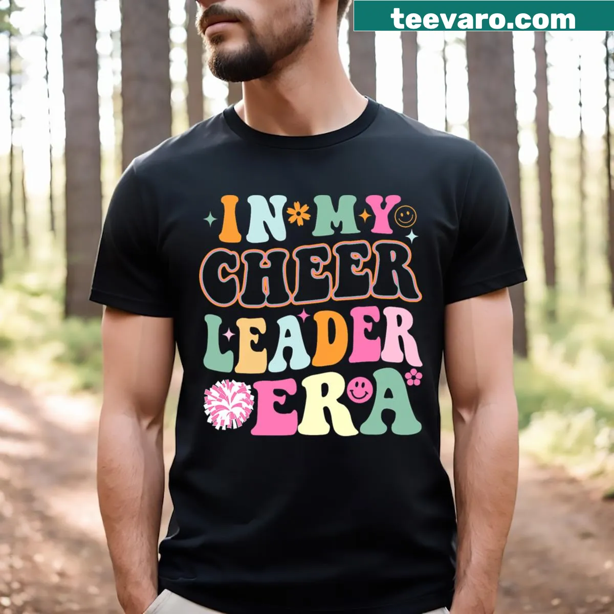 Trendy cheerleading T-shirt with 'In My Cheerleader Era' text — on a men's t-shirt