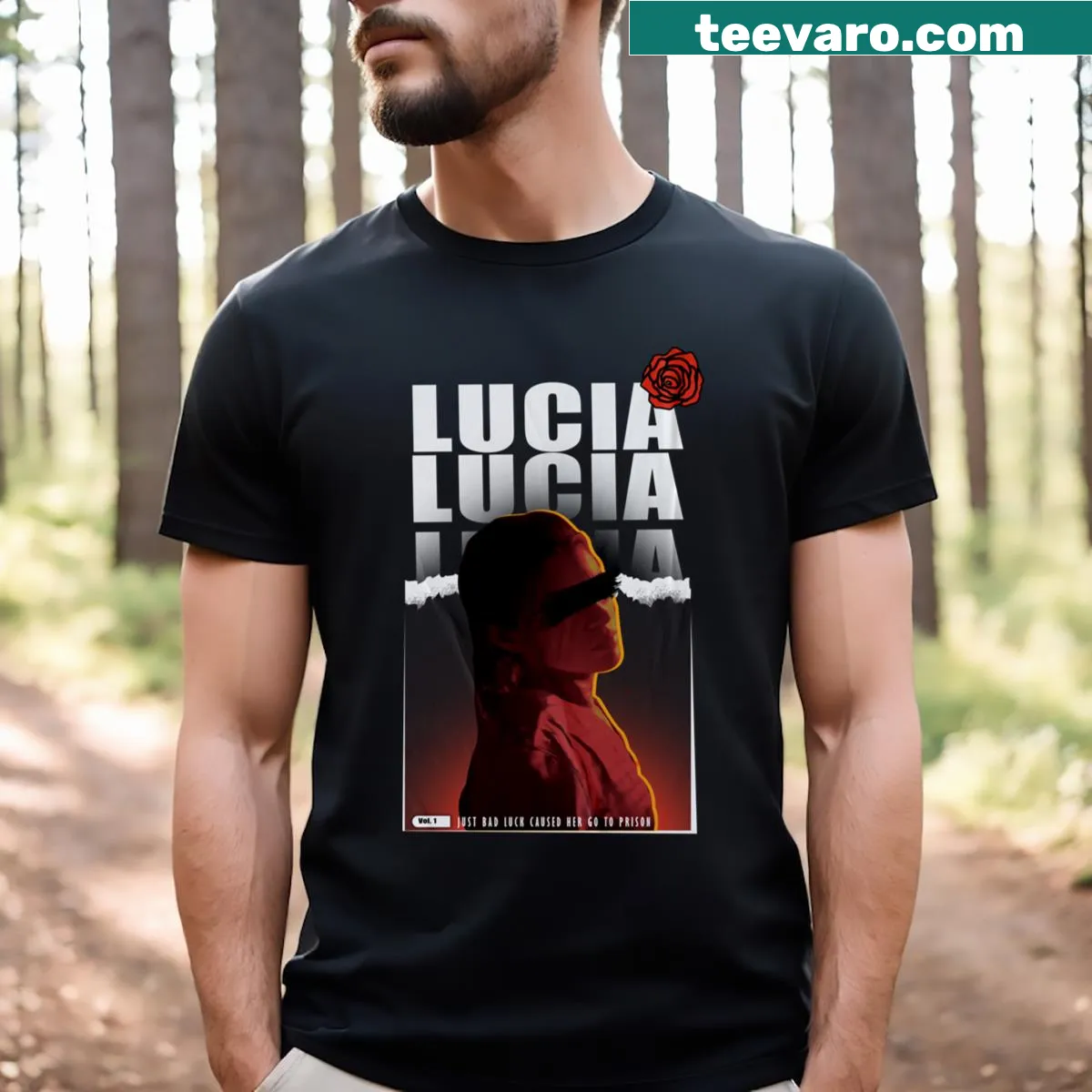 GTA themed graphic design on a Lucia T-shirt. — on a men's t-shirt