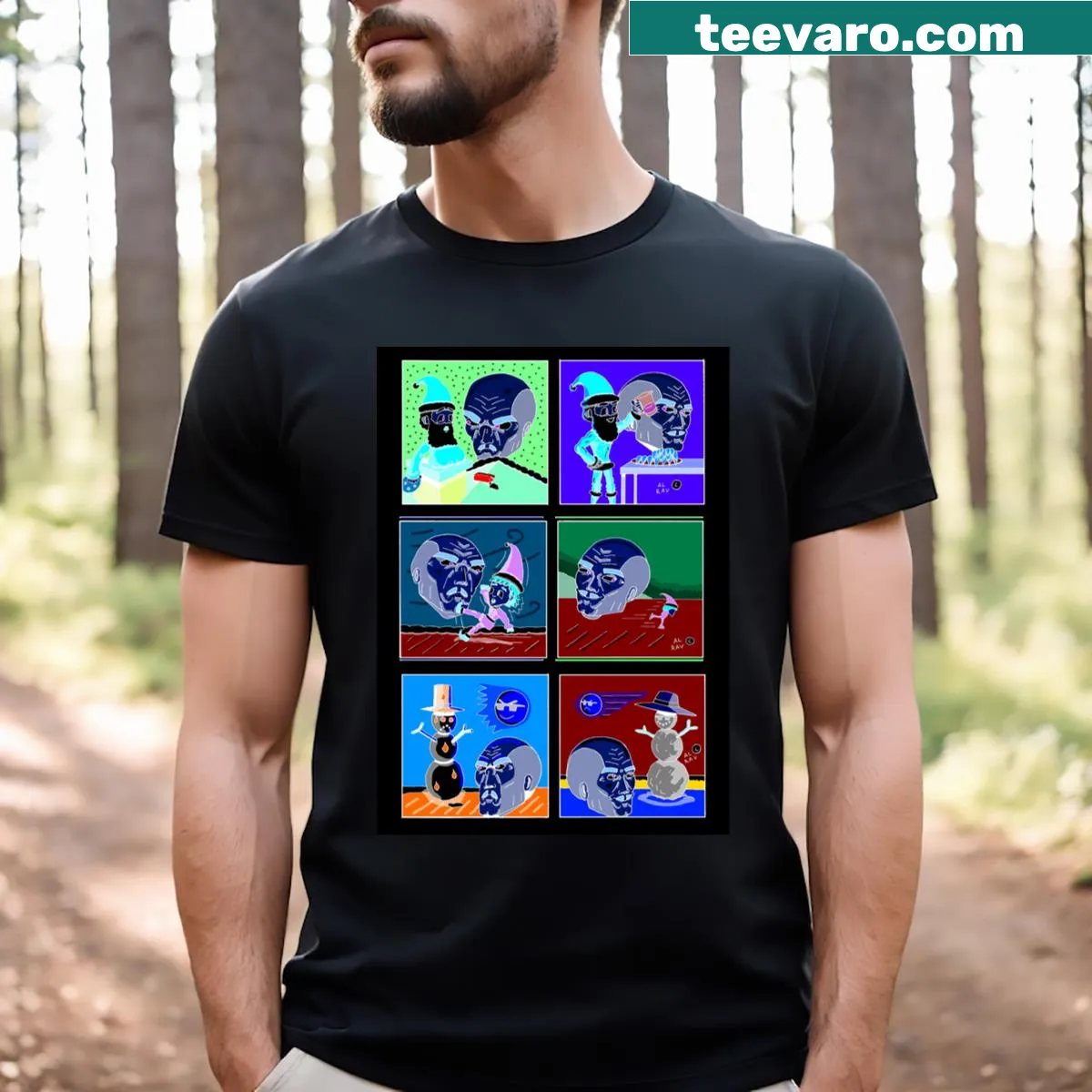 Inverted design of Mr. Frustrated with a mustache for Christmas — on a men's t-shirt