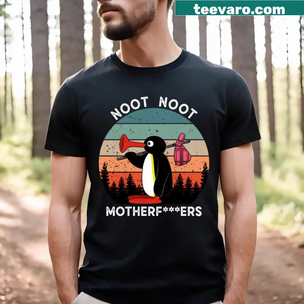 Retro Pingu t-shirt featuring the phrase Noot Noot