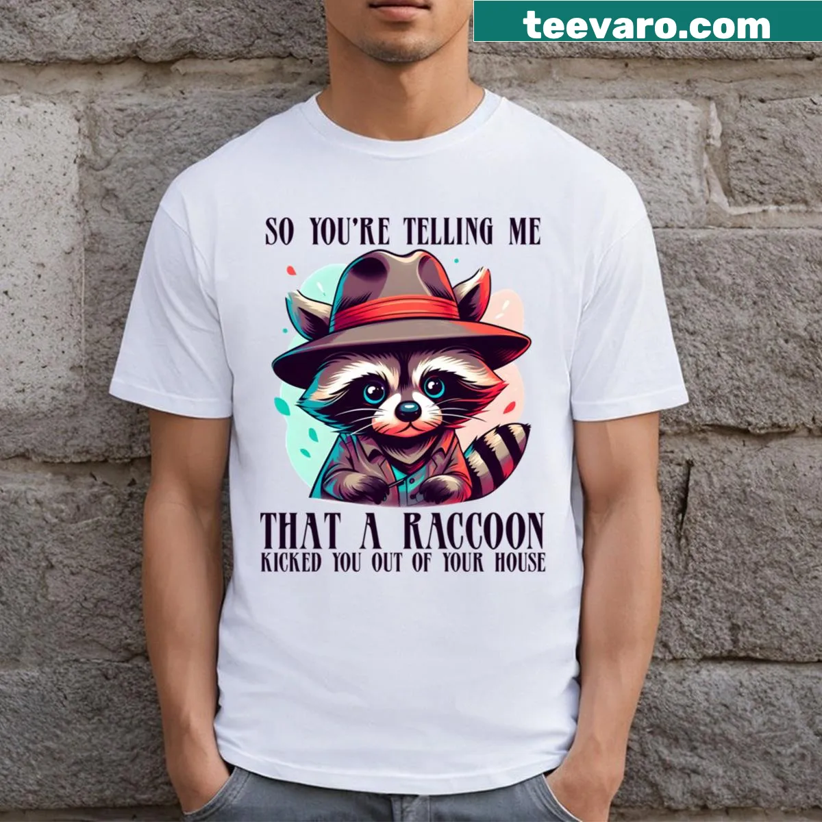 Cartoon raccoon detective graphic on a T-shirt. — on a men's t-shirt