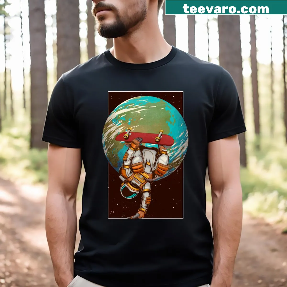 Cosmic-themed T-shirt with the phrase 'Radically Cosmic.' — on a men's t-shirt
