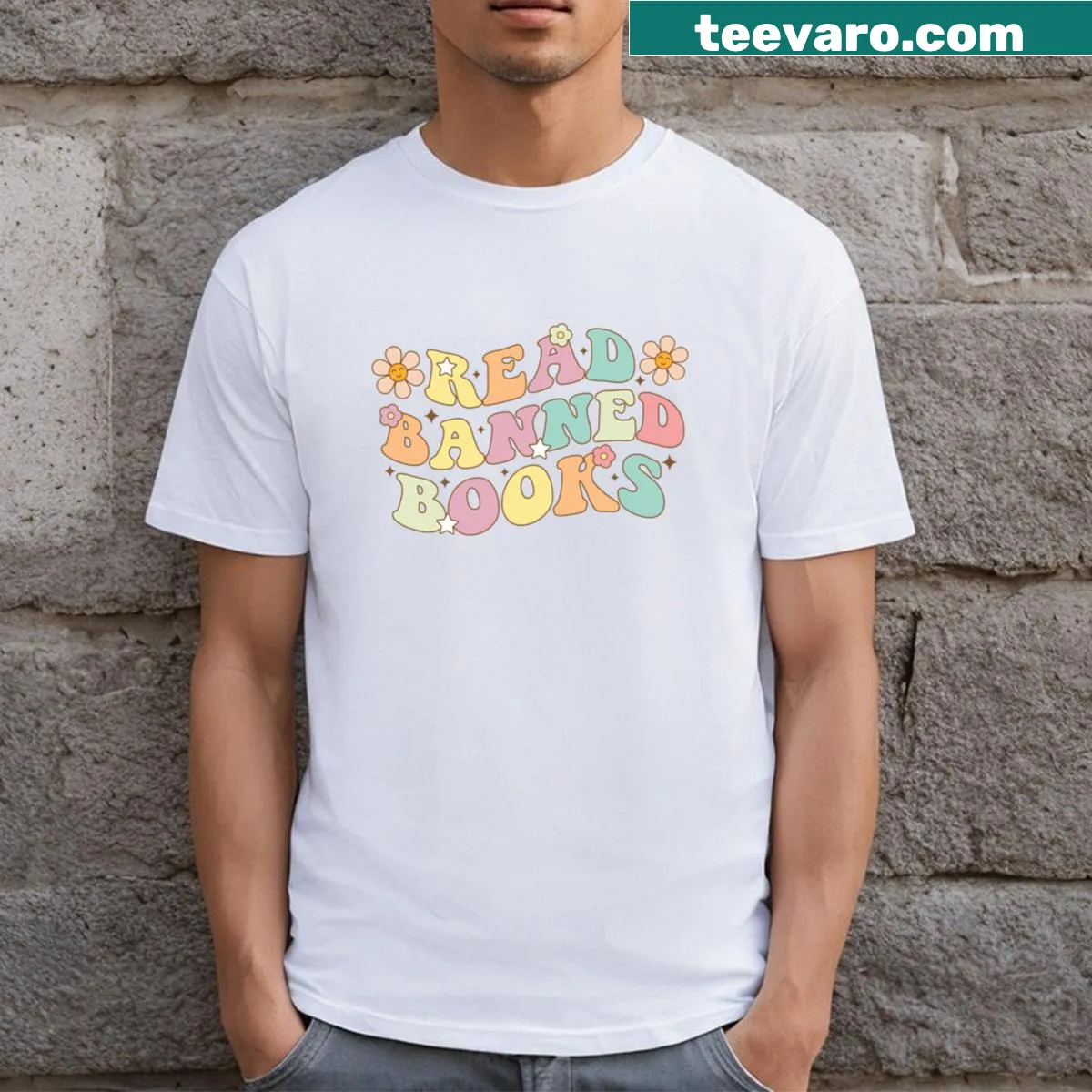 Text design advocating reading banned books for book lovers — on a men's t-shirt