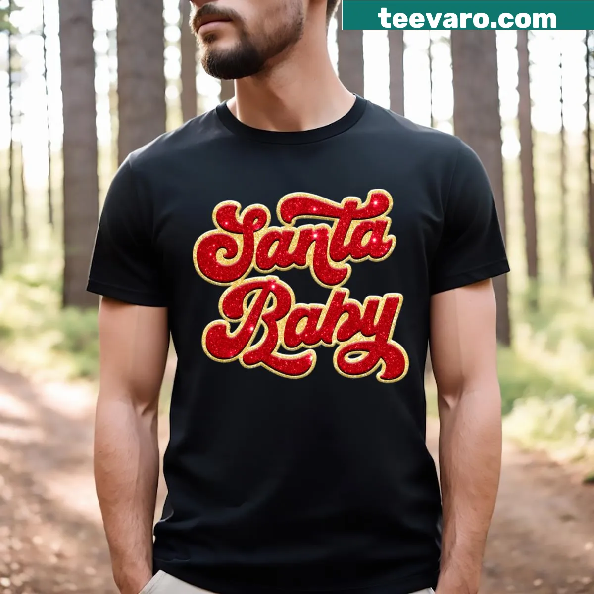 Cute retro Santa graphic with a chenille patch on a T-shirt. — on a men's t-shirt