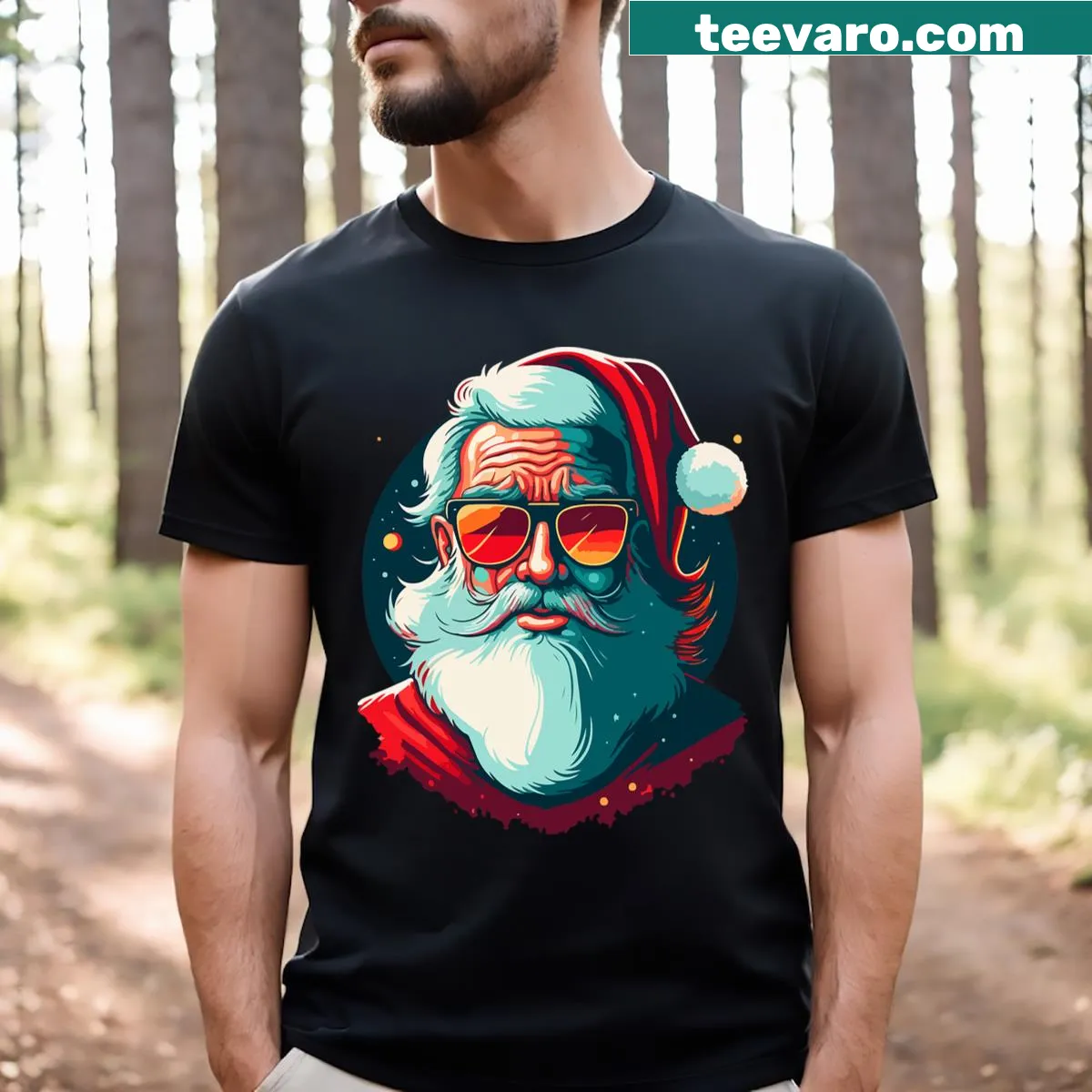 Retro Santa with sunglasses graphic on a Christmas T-shirt — on a men's t-shirt